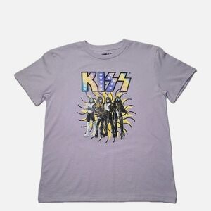 KISS Girls Oversized Graphic T-Shirt Lilac Purple Medium Band Top Shirt Summer